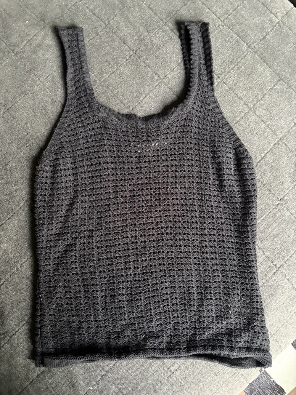 Women's Black Crochet Tank Top - Sleeveless Knit Vest